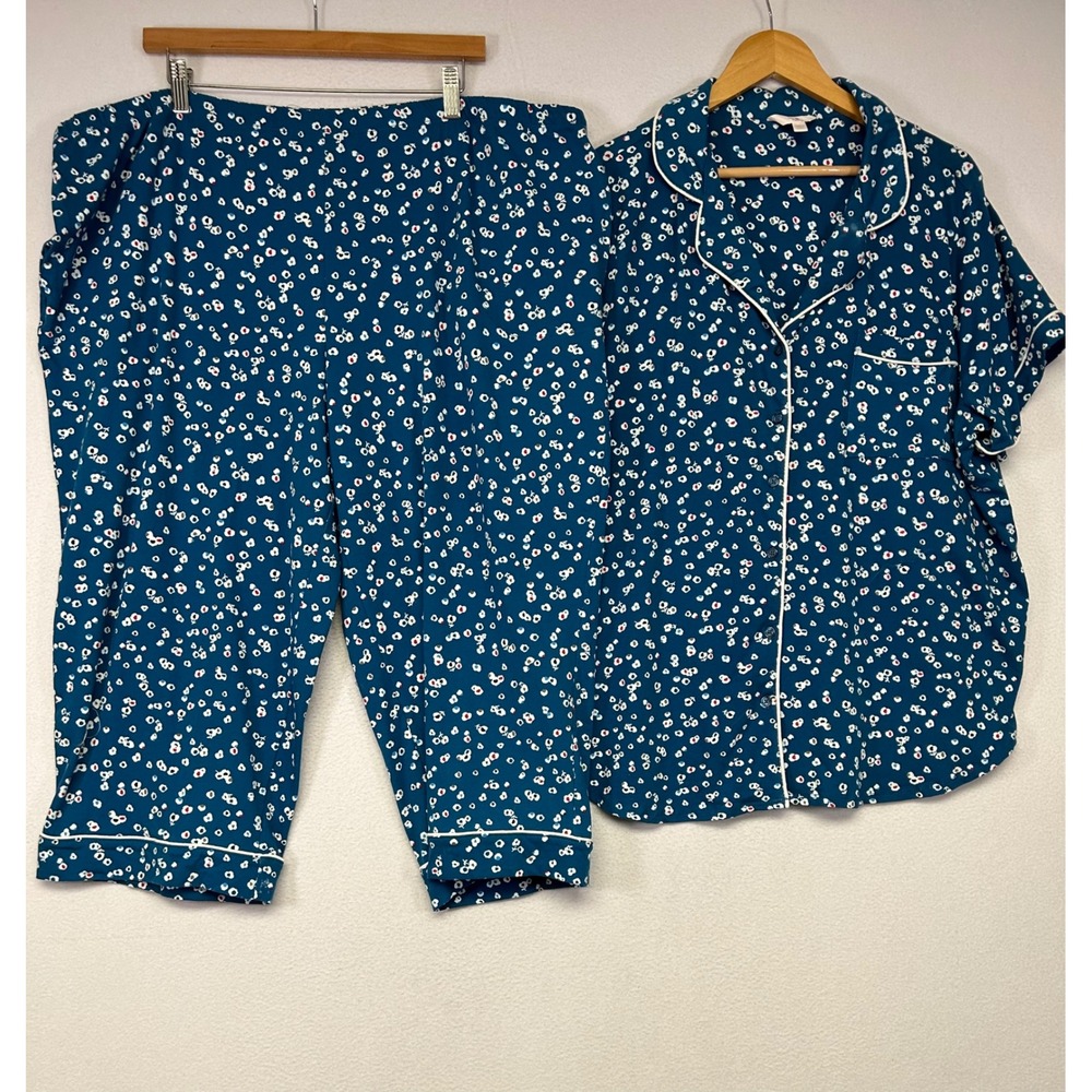 Floral Coziness Secret Treasures Womens 3X Blue Capri Pajama Set